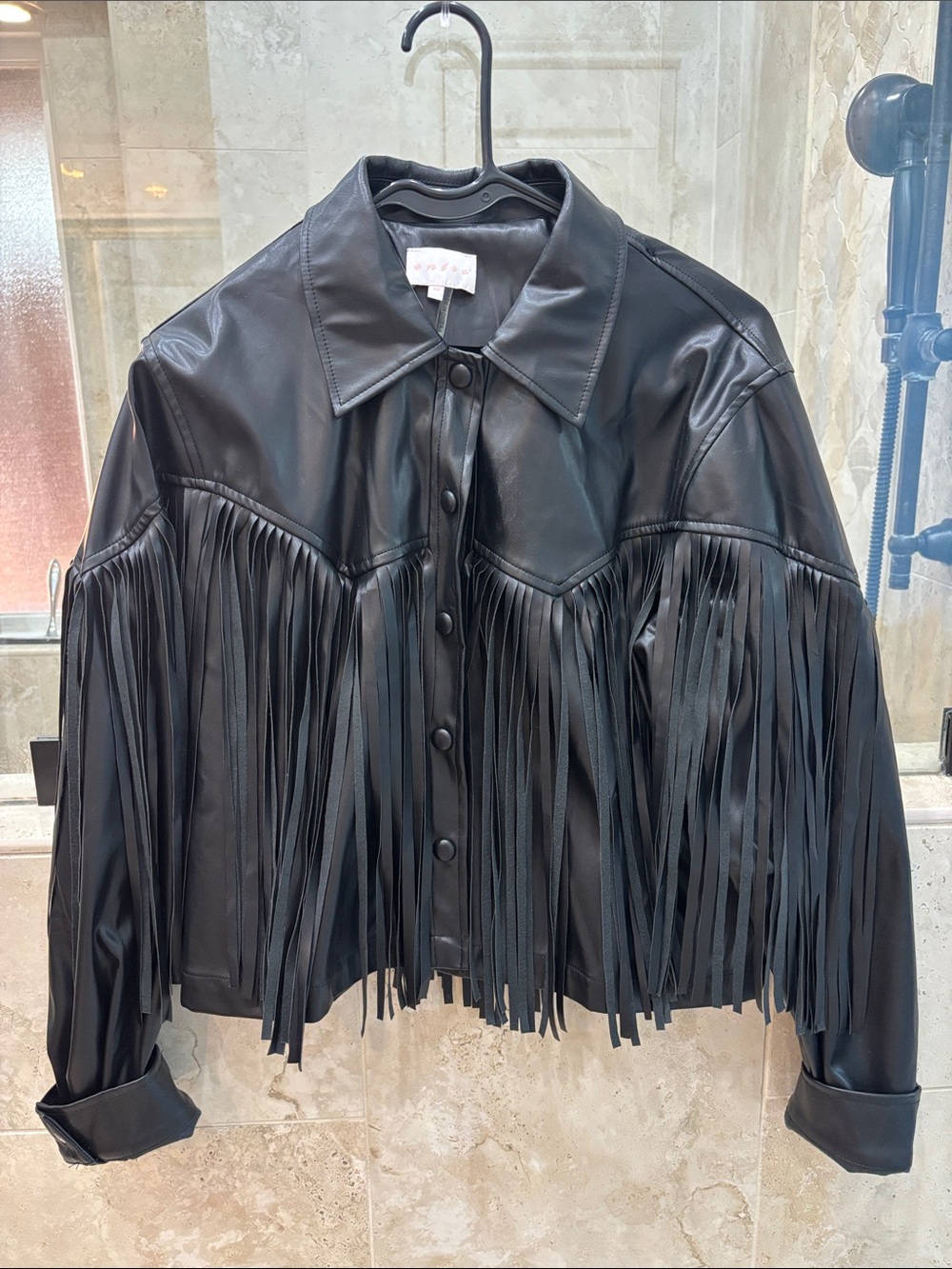 Cropped Fringed Black Faux Leather Jacket - Rose and Remington 2022